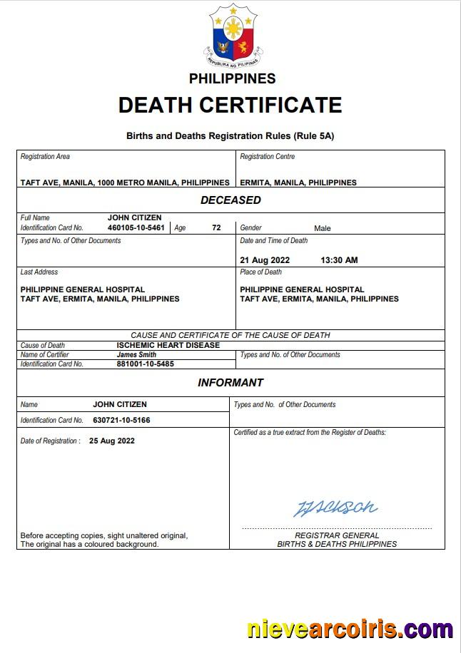 Philippines vital record death certificate